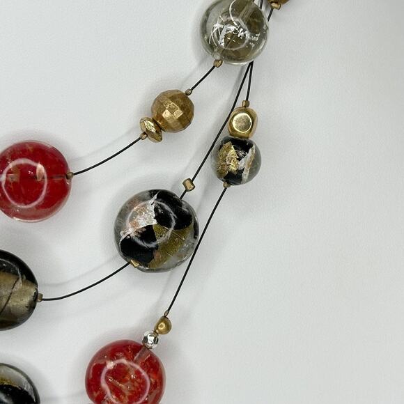 Chico's Triple Strand Beaded Black Wire Gold Tone Statement Necklace ✨ - Picture 8 of 10